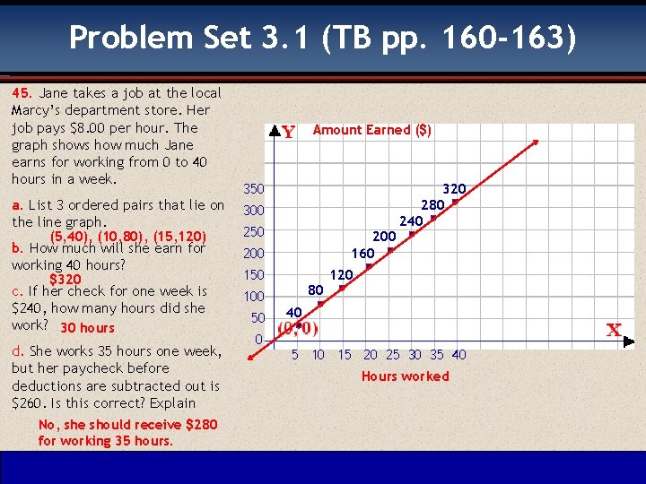 Problem Set 3. 1 (TB pp. 160 -163) 45. Jane takes a job at
