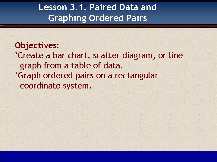Lesson 3. 1: Paired Data and Graphing Ordered Pairs Objectives: *Create a bar chart,