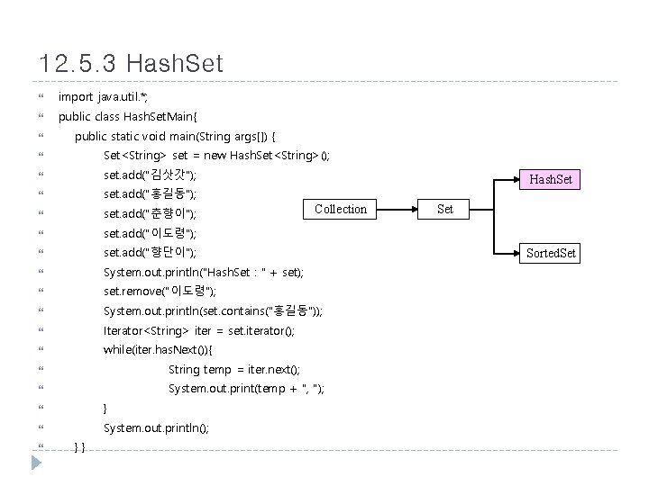 12. 5. 3 Hash. Set import java. util. *; public class Hash. Set. Main{