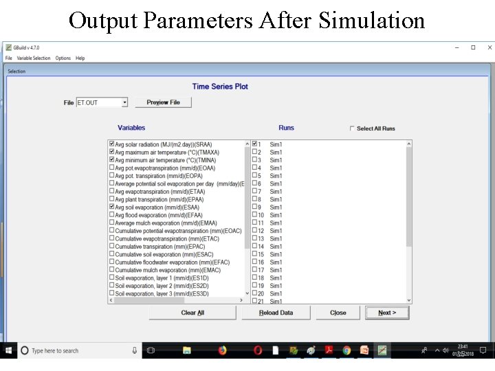 Output Parameters After Simulation 15 