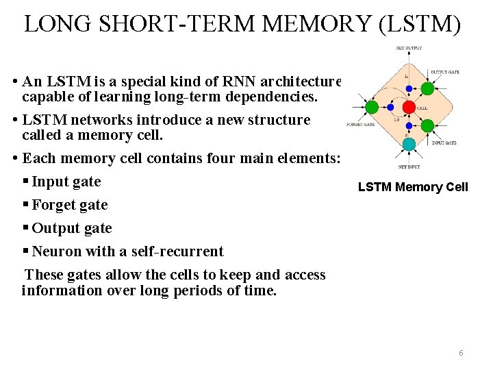 LONG SHORT-TERM MEMORY (LSTM) • An LSTM is a special kind of RNN architecture,