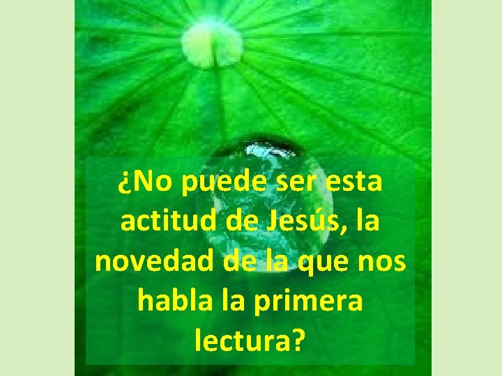 ¿No puede ser esta actitud de Jesús, la novedad de la que nos habla