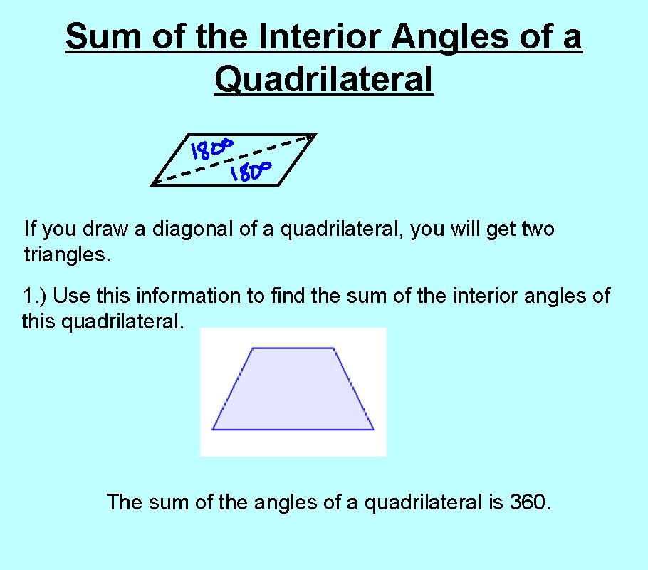 Sum of the Interior Angles of a Quadrilateral If you draw a diagonal of