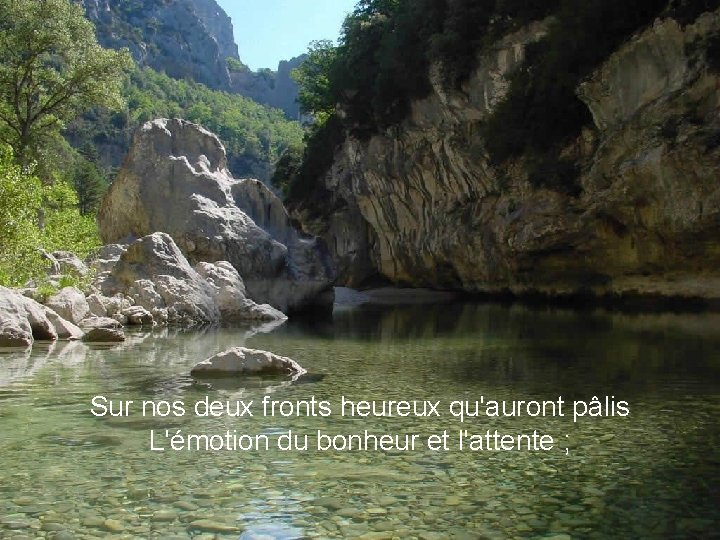 Sur nos deux fronts heureux qu'auront pâlis L'émotion du bonheur et l'attente ; 