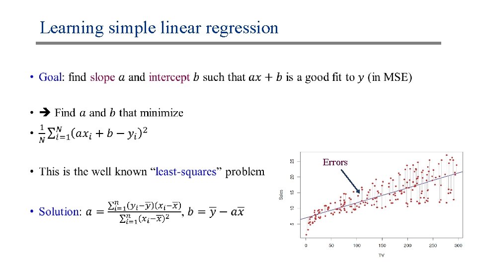 Learning simple linear regression • Errors 