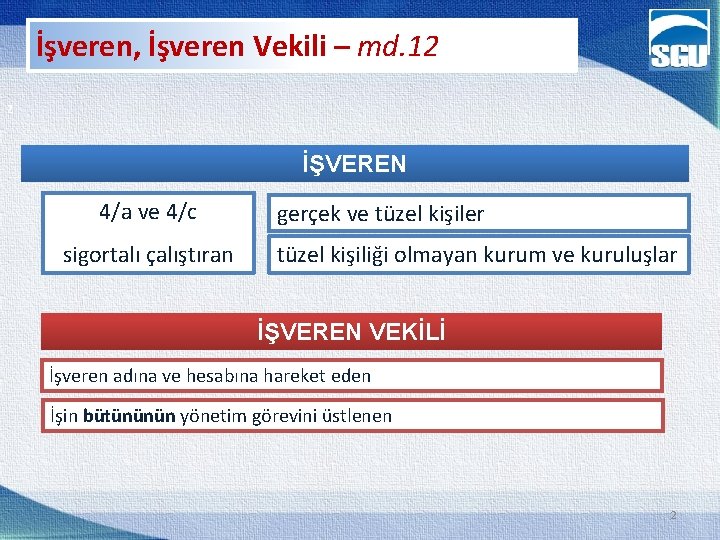 İşveren, İşveren Vekili – md. 12 2 İŞVEREN 4/a ve 4/c sigortalı çalıştıran gerçek