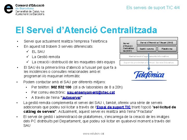 Els serveis de suport TIC 4/4 El Servei d’Atenció Centralitzada • • • Servei