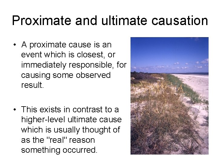 Proximate and ultimate causation • A proximate cause is an event which is closest,