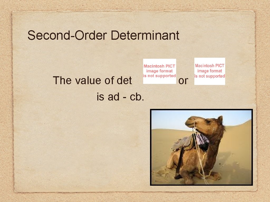 Second-Order Determinant The value of det is ad - cb. or 