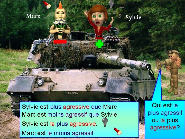 Marc Sylvie est plus agressive que Marc est moins agressif que Sylvie est la