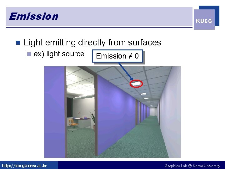 Emission n KUCG Light emitting directly from surfaces n ex) light source http: //kucg.