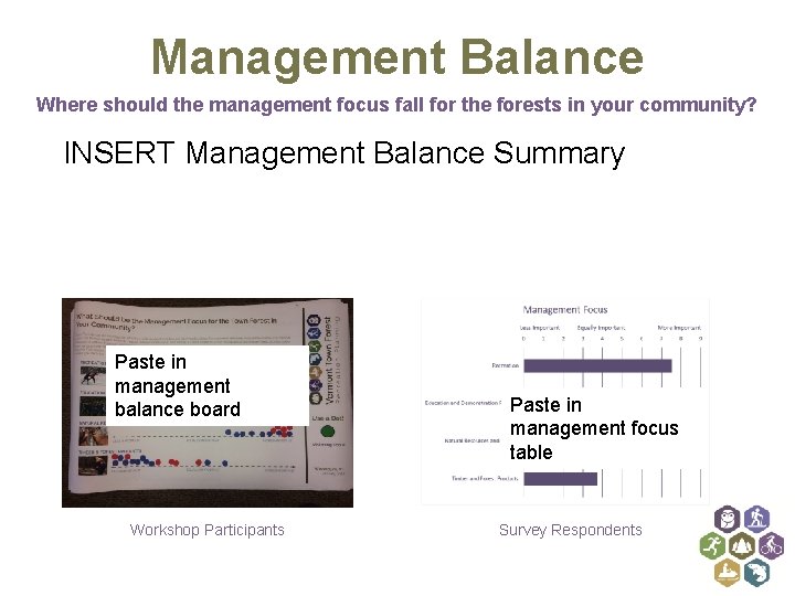 Management Balance Where should the management focus fall for the forests in your community?