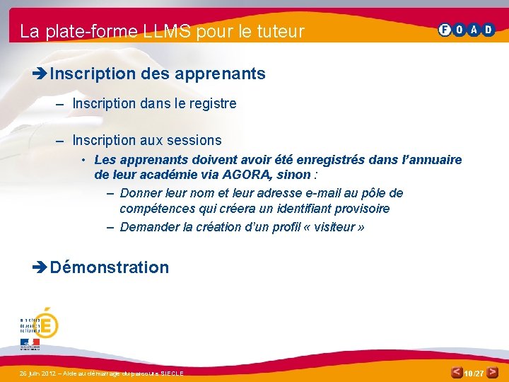 La plate-forme LLMS pour le tuteur è Inscription des apprenants – Inscription dans le