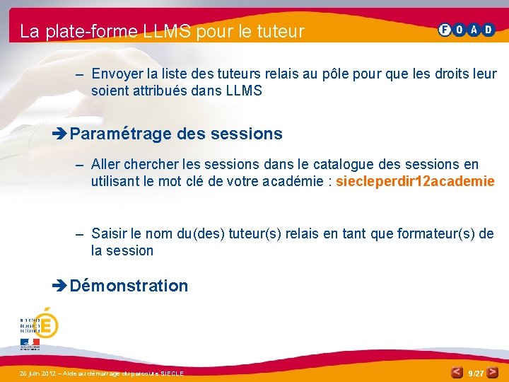 La plate-forme LLMS pour le tuteur – Envoyer la liste des tuteurs relais au