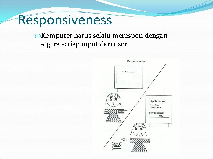 Responsiveness Komputer harus selalu merespon dengan segera setiap input dari user 