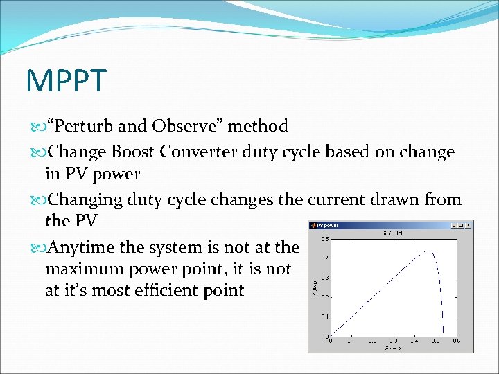 MPPT “Perturb and Observe” method Change Boost Converter duty cycle based on change in