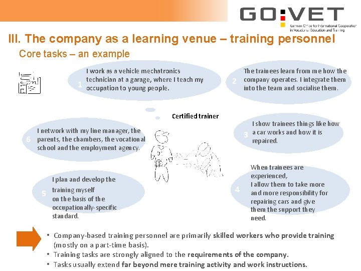 III. The company as a learning venue – training personnel Core tasks – an