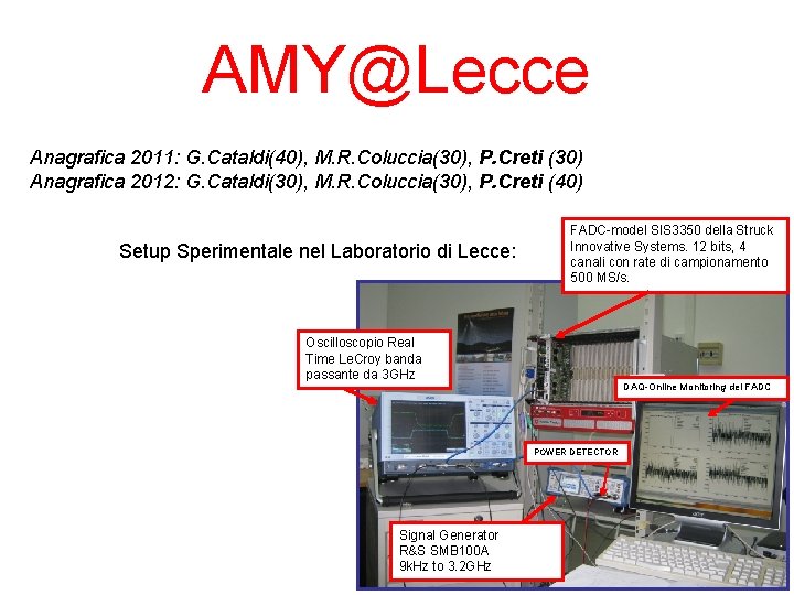 AMY@Lecce Anagrafica 2011: G. Cataldi(40), M. R. Coluccia(30), P. Creti (30) Anagrafica 2012: G.