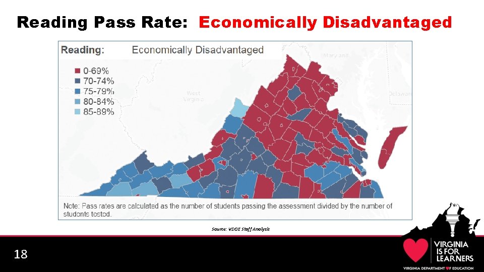 Reading Pass Rate: Economically Disadvantaged Source: VDOE Staff Analysis 18 
