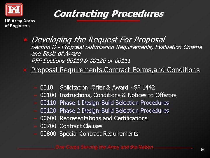 US Army Corps of Engineers Contracting Procedures • Developing the Request For Proposal Section