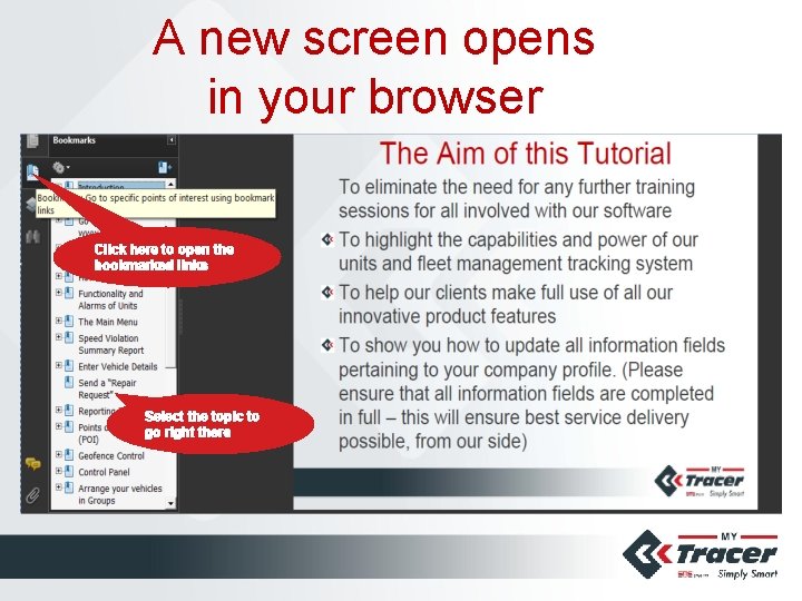 A new screen opens in your browser Click here to open the bookmarked links