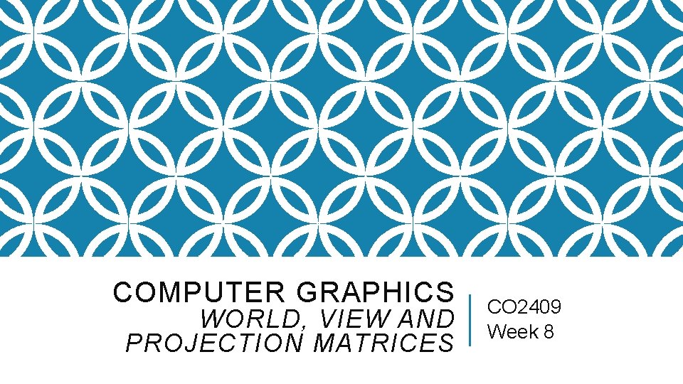 COMPUTER GRAPHICS WORLD, VIEW AND PROJECTION MATRICES CO 2409 Week 8 