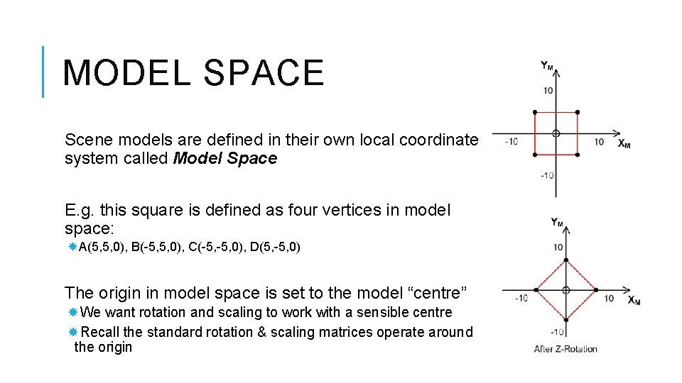 MODEL SPACE Scene models are defined in their own local coordinate system called Model