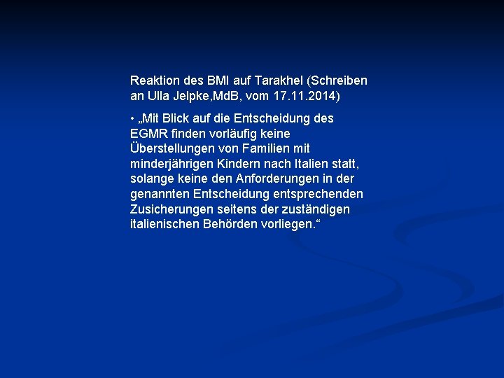 Reaktion des BMI auf Tarakhel (Schreiben an Ulla Jelpke, Md. B, vom 17. 11.