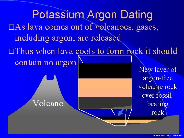 Potassium Argon Dating �As lava comes out of volcanoes, gases, including argon, are released Potassium Argon Dating �As lava comes out of volcanoes, gases, including argon, are released