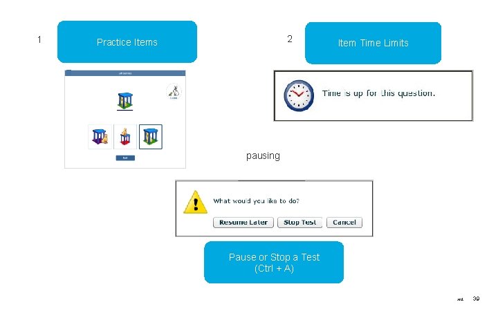 1 2 Practice Items Item Time Limits pausing Pause or Stop a Test (Ctrl