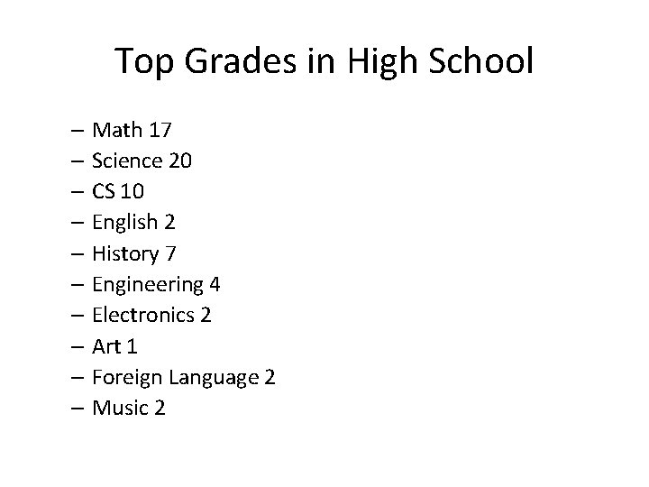 Top Grades in High School – Math 17 – Science 20 – CS 10
