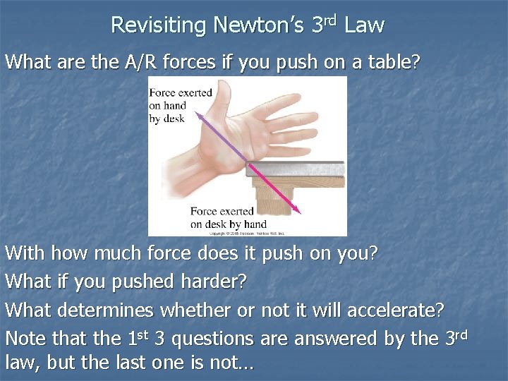 Revisiting Newton’s 3 rd Law What are the A/R forces if you push on