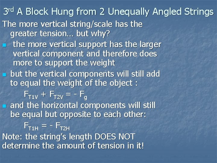 3 rd A Block Hung from 2 Unequally Angled Strings The more vertical string/scale