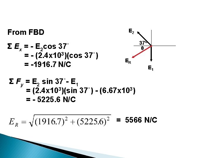 From FBD Σ Ex = - E 2 cos 37˚ = - (2. 4