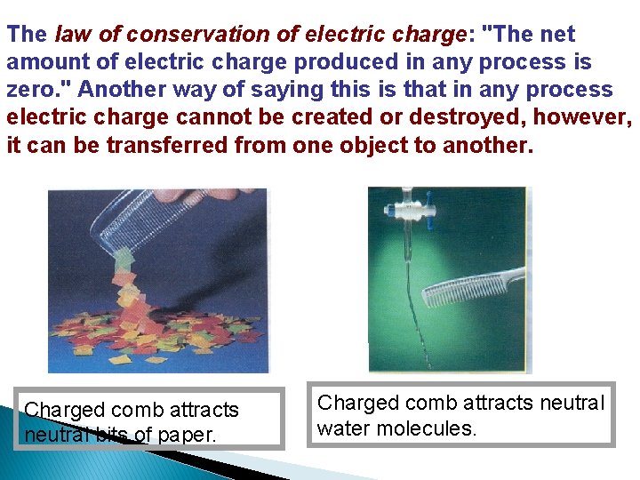 The law of conservation of electric charge: "The net amount of electric charge produced