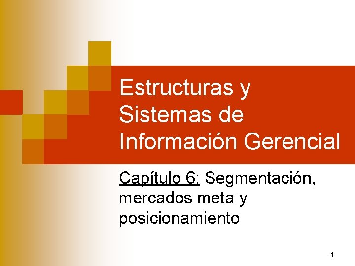 Estructuras y Sistemas de Información Gerencial Capítulo 6: Segmentación, mercados meta y posicionamiento 1