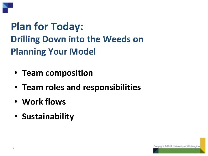 Plan for Today: Drilling Down into the Weeds on Planning Your Model • Team