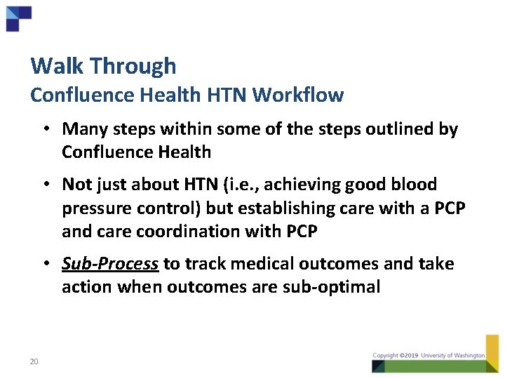 Walk Through Confluence Health HTN Workflow • Many steps within some of the steps