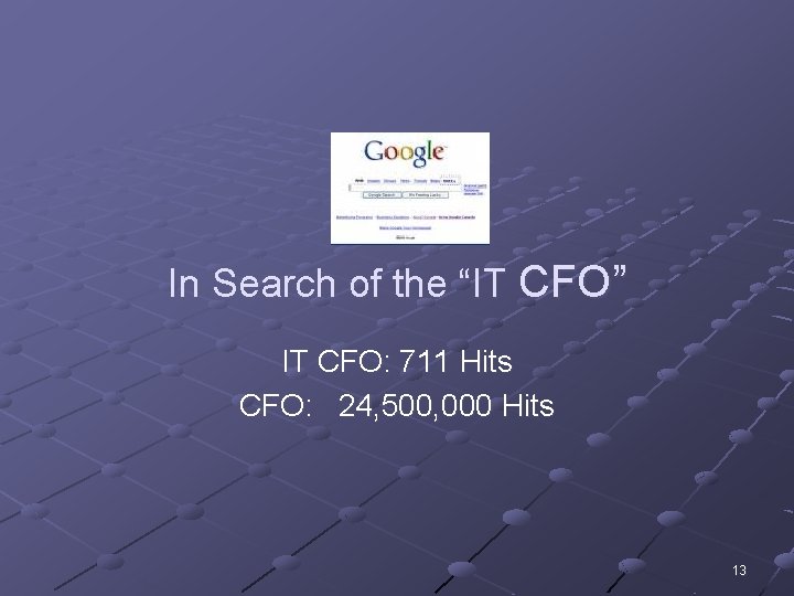 In Search of the “IT CFO” IT CFO: 711 Hits CFO: 24, 500, 000