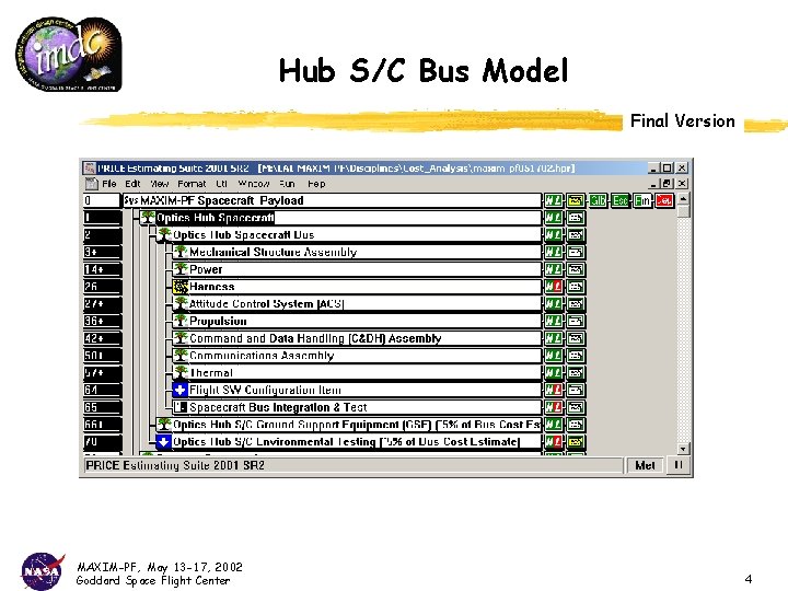 Hub S/C Bus Model Final Version MAXIM-PF, May 13 -17, 2002 Goddard Space Flight