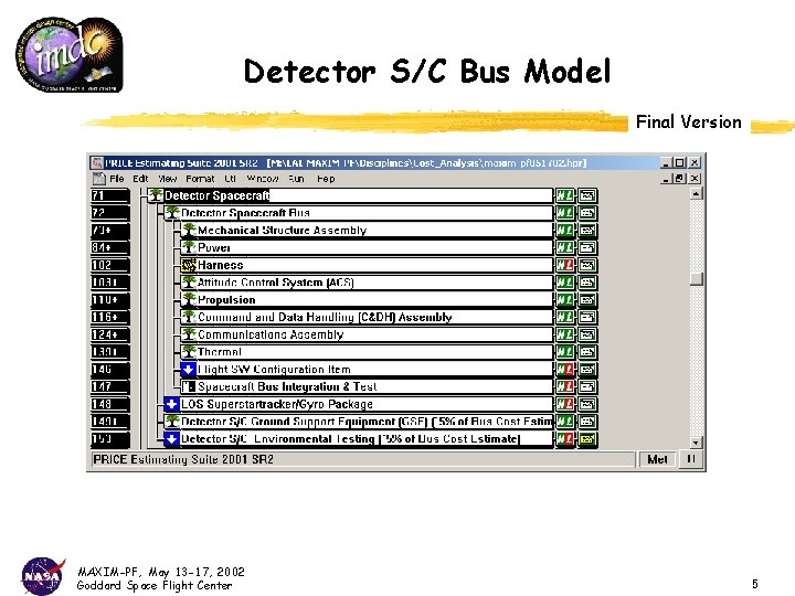 Detector S/C Bus Model Final Version MAXIM-PF, May 13 -17, 2002 Goddard Space Flight