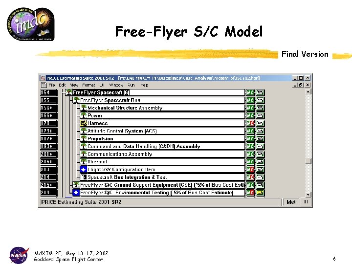 Free-Flyer S/C Model Final Version MAXIM-PF, May 13 -17, 2002 Goddard Space Flight Center