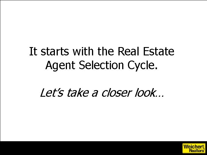 It starts with the Real Estate Agent Selection Cycle. Let’s take a closer look…