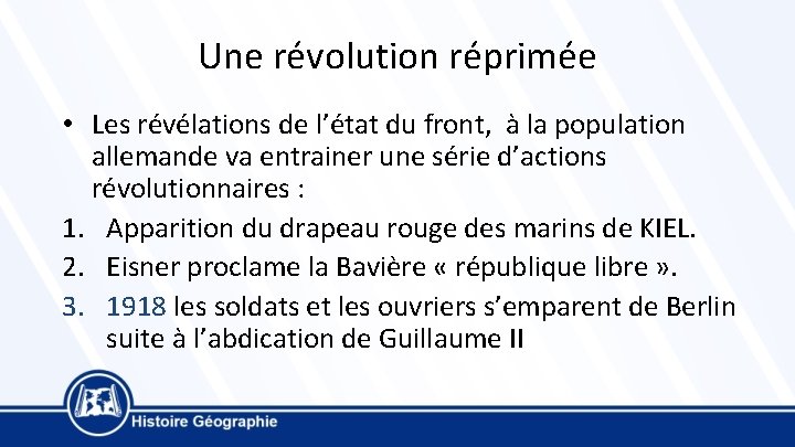 Une révolution réprimée • Les révélations de l’état du front, à la population allemande