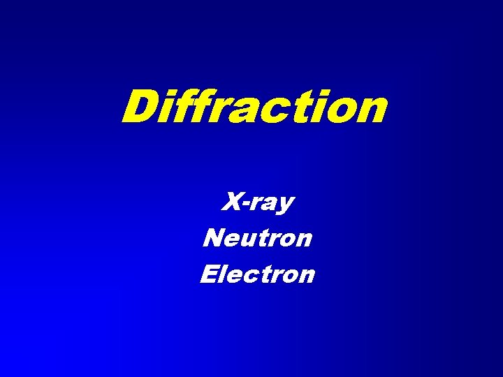 Diffraction X-ray Neutron Electron 