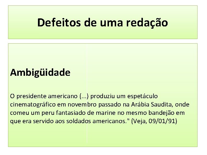 Defeitos de uma redação Ambigüidade O presidente americano (. . . ) produziu um