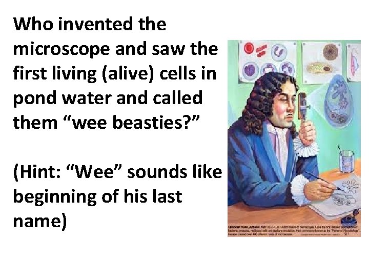 Who invented the microscope and saw the first living (alive) cells in pond water