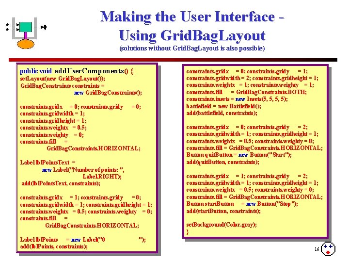 Making the User Interface Using Grid. Bag. Layout (solutions without Grid. Bag. Layout is