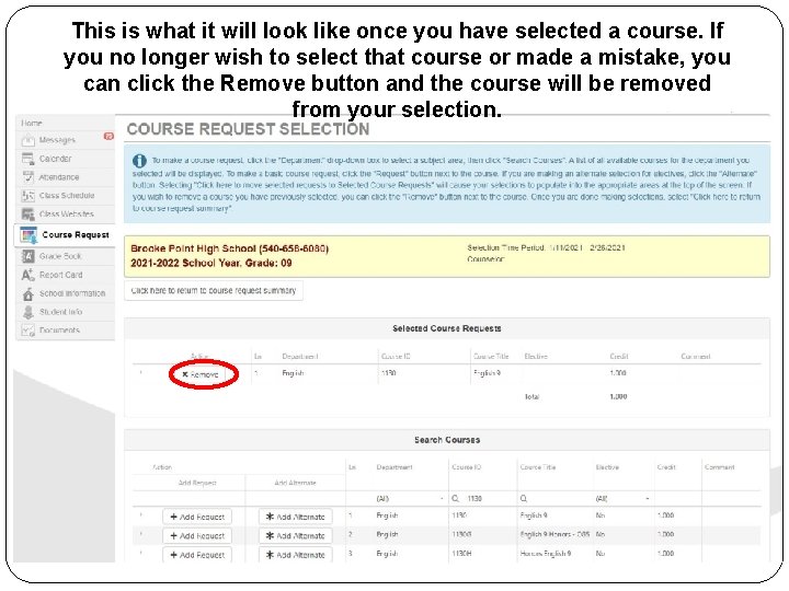 This is what it will look like once you have selected a course. If