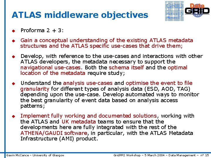 ATLAS middleware objectives u u u Proforma 2 + 3: Gain a conceptual understanding